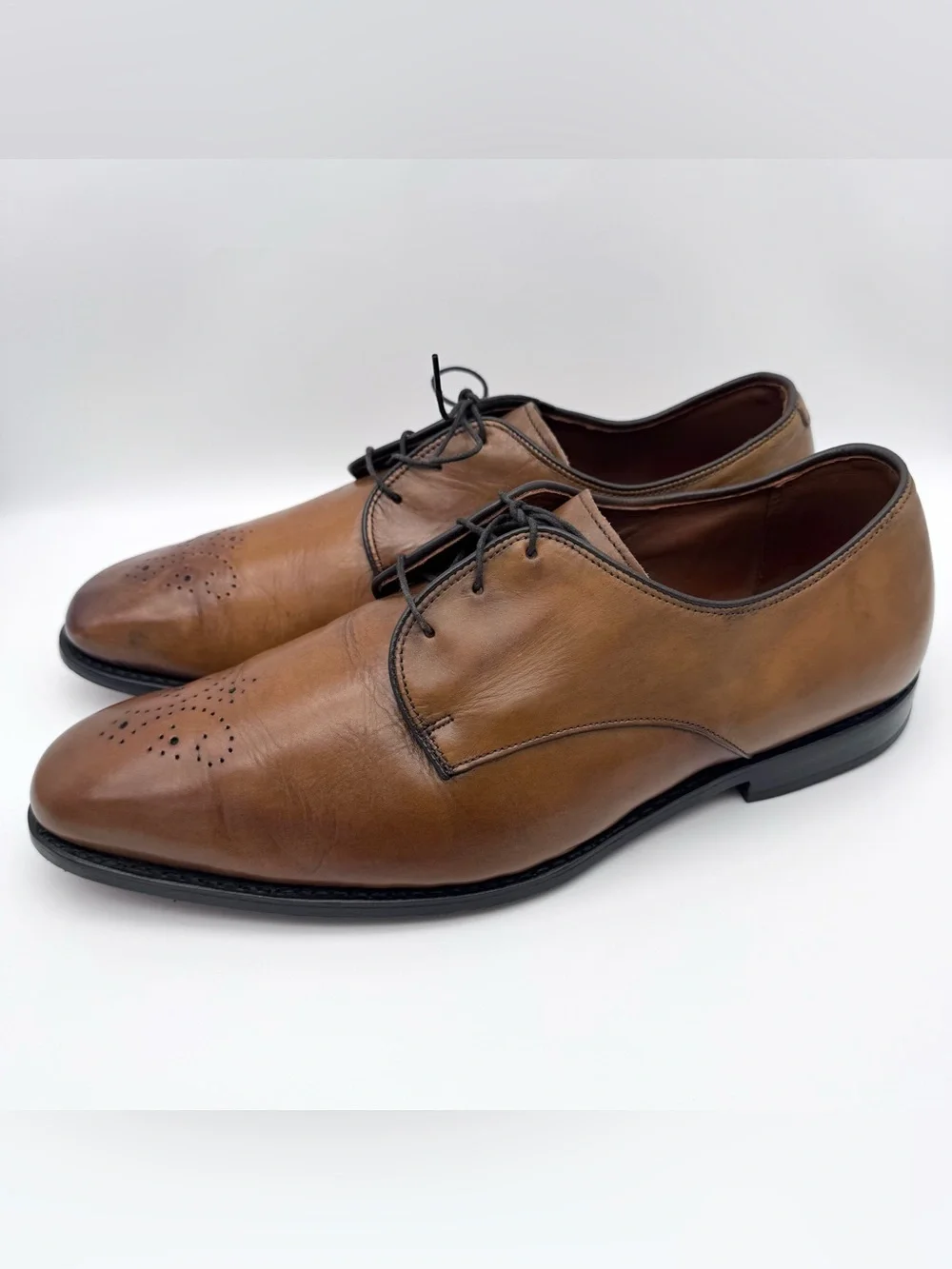 Allen Edmonds Flatiron Cognac Leather Brogue Oxford Shoes Men 13 3E Made in USA